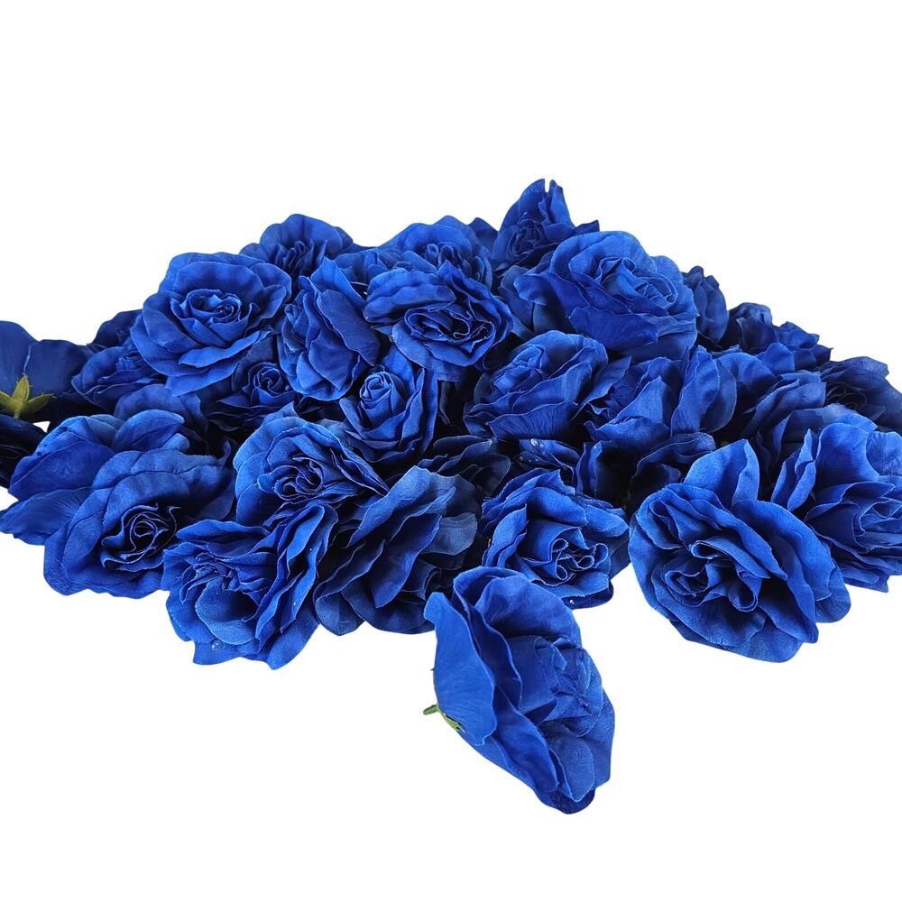 38 Royal Cobalt Blue Artificial Silk Rose Flower Heads 4in Wedding Craft Wreath